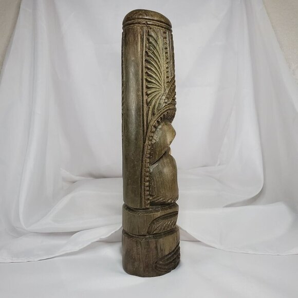 Hawaiian Tiki Totem 14.5" Hibiscus Wood Hand carved Intricate Tribal Design - Picture 11 of 15
